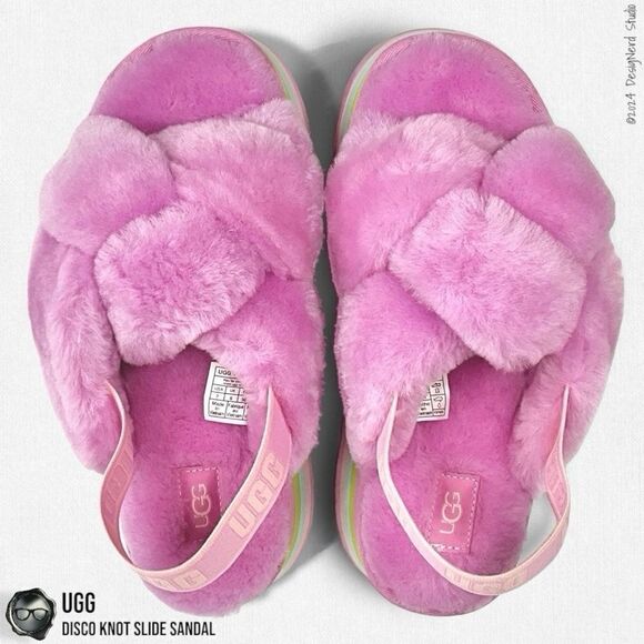 UGG DISCO KNOT PLATFORM SLIDE SANDAL IN WILDFLOWER FUCHSIA SIZE 7 WOMEN’S SHOE - Picture 4 of 15
